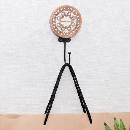 Brown Wooden Floral Pattern Wall Hooks for Hanging